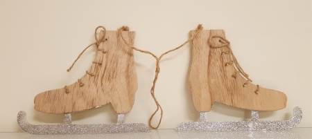 Schlittschuhe mit Glitzer aus Holz, 17 x 14 cm